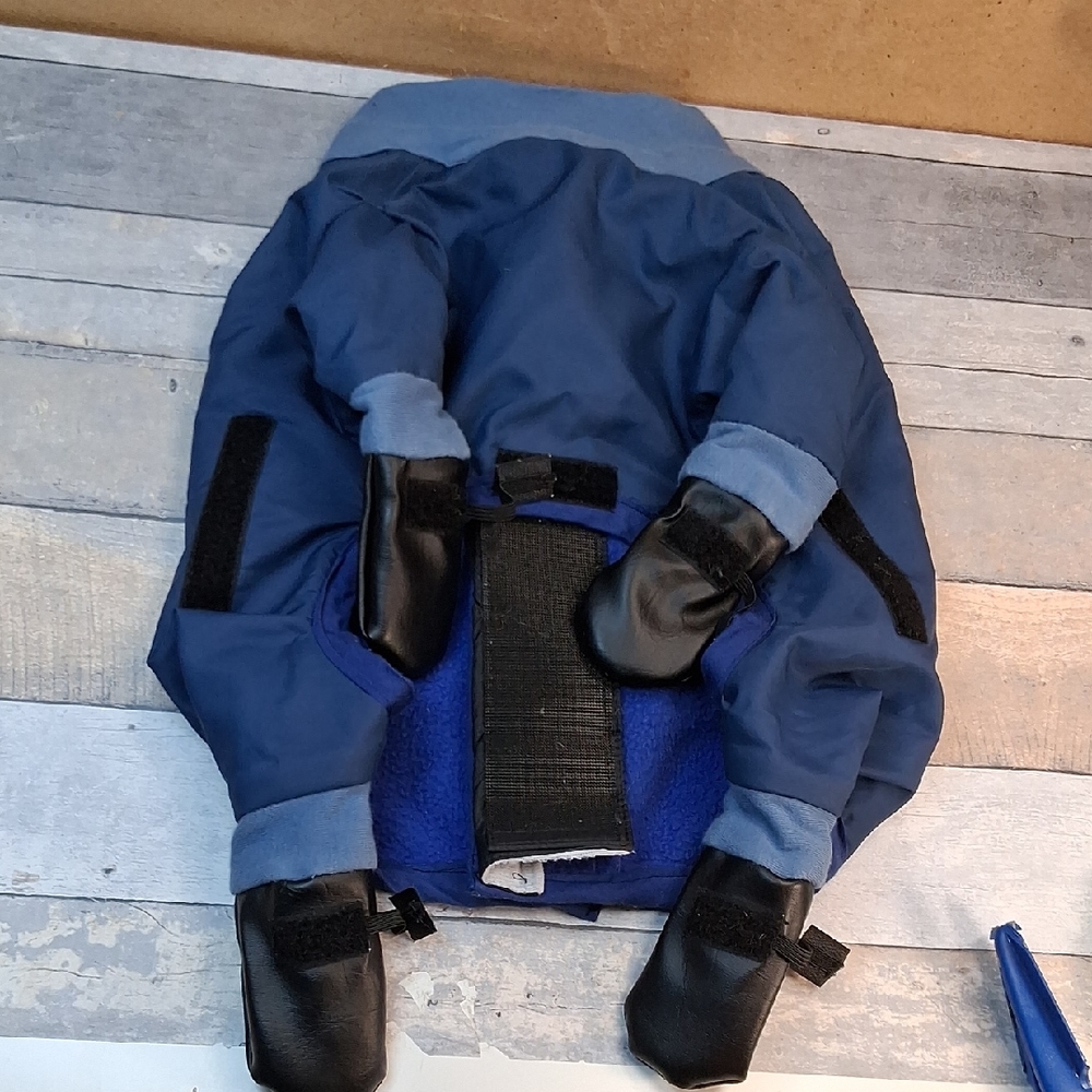 Navy Blue Dog Jacket with Attached Booties